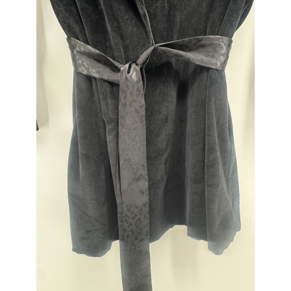 Betsey Johnson Intimates Black Velvet Leopard Satin Ruffle Robe Pockets Small - Picture 4 of 8